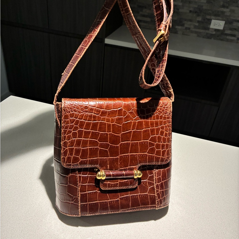Bally Rich Brown Crocodile Shoulder Bag